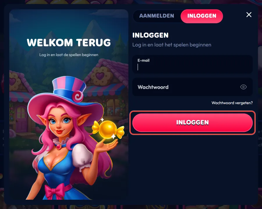 Roze knop Inloggen om het formulier te versturen